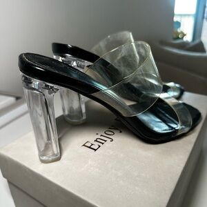 Black Clear Mule Heels | Chic Night Out Shoes | Size 7